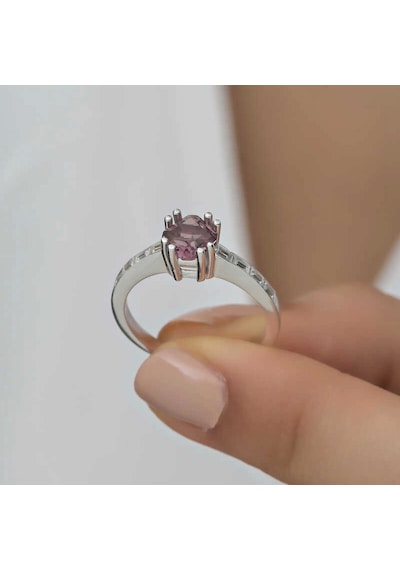 Gümüş Pembe Baget Tek Taş Kadın Yüzük Çok Renkli