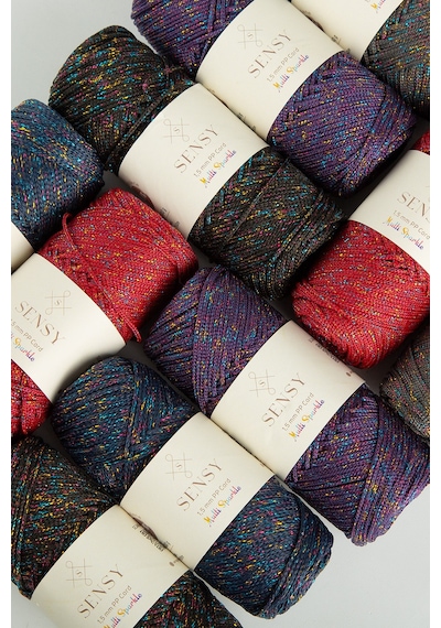 Multi Sparkle Simli Çok Renkli İp 100 Gr Polyester Makrome İpi Mor 1,5 Mm - 150 M