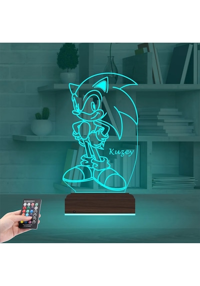 Luvivia Sonic Çocuk Odası Hediye Kişiye Özel 3d Lamba - Masa Gece Lambası Şeffaf