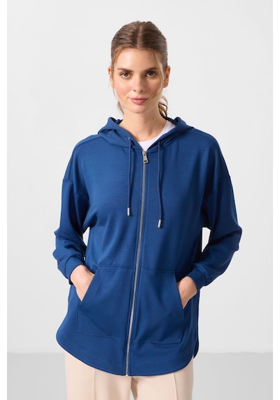 Tommylıfe Parlament Yumuşak Dokulu Kapüşonlu Oversize Kadın Tunik Sweatshirt - 97302 Mavi