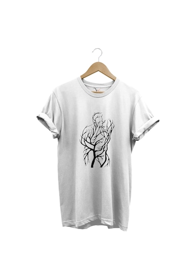 14 Şubat Sevgililer Günü Sarılan Çift Baskılı %100 Pamuk Regular Fit Bisiklet Yaka Beyaz T-shirt Beyaz