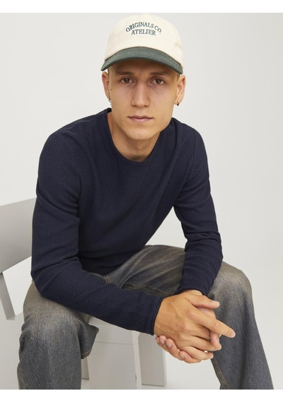 Jack & Jones Erkek Bisiklet Yaka Düz Renk Örgü Kazak - Cooper - 12258407 Mood Indigo
