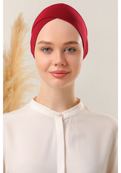 Melodi Scarf Bağlamalı Dikişsiz Çapraz Bone Bordo Bordo