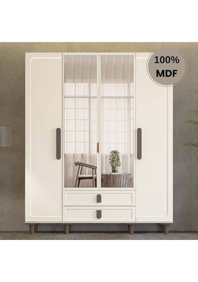 Manolya 4 Kapak Mdf Ayaklı Tasarım Gardırop Aytaşı