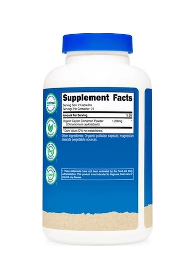 Nutricost Organic Ceylon Cinnamon 1200 Mg 240 Kapsül - Organik Seylon Tarçını Takviye Edici Gıda