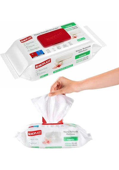 Ambalaj Marketim Koroplast Yüzey Temizlik Havlusu 100 Yaprak 5 Paket beyaz