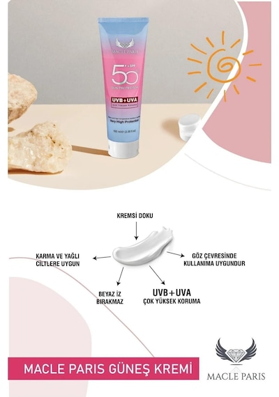 Macle Paris Çok Yönlü Yüksek Koruyucu Güneş Kremi SPF50+ 100 ML Macle Paris Çok Yönlü Yüksek Koruyucu Güneş Kremi SPF50+ 100 ML