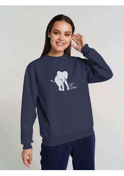 Cage The Elephant Baskılı Indigo Mavi Kadın Sweatshirt