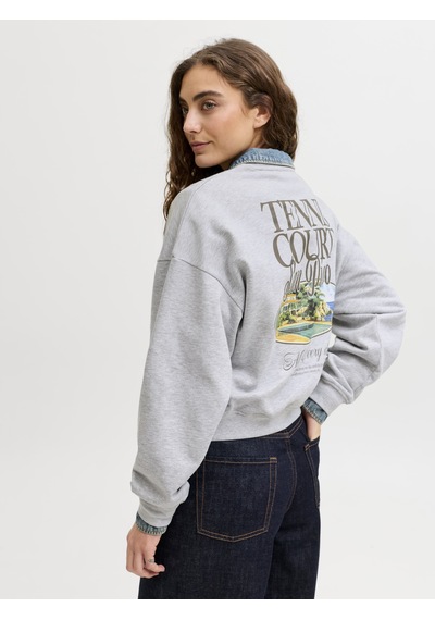 Jack & Jones Kadin Sirt Baskili Sweatshirt - Gia - 12290097 Light Grey Melange Jack & Jones Kadin Sirt Baskili Sweatshirt - Gia - 12290097 Light Grey Melange