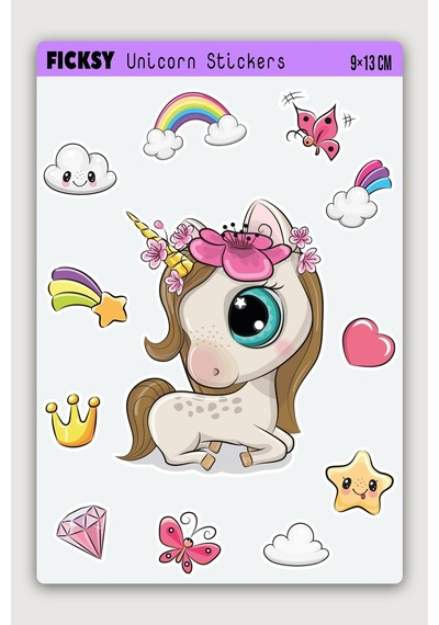 Unicorn Tek Boynuzlu At Sticker Seti - 12 Adet Etiket Çıkartma Diğer
