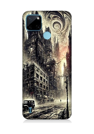 Realme C21y Uyumlu Gotik Şehir Desenli Silikon Kılıf