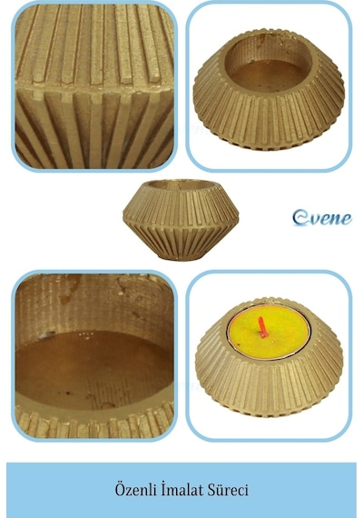 Mumluk Şamdan 3 Adet Tealight Uyumlu Elmas Çizgili Model - Altın