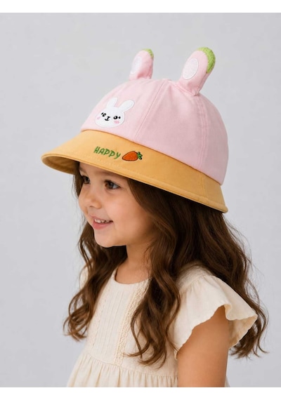 Kız Çocuk Tavşan Kulaklı Pembe Şapka Yazlık Güneş Koruyucu Bucket Hat Toz Pembe