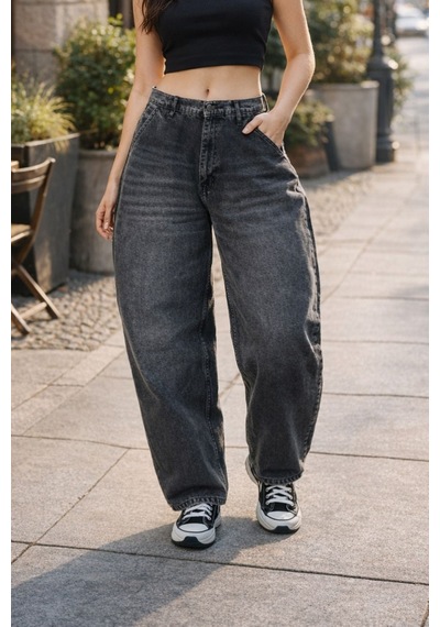 Cedy Denim Cedy Denım Yüksek Kalite Kadın Yüksek Bel Baggy Skater Jean Antrasit