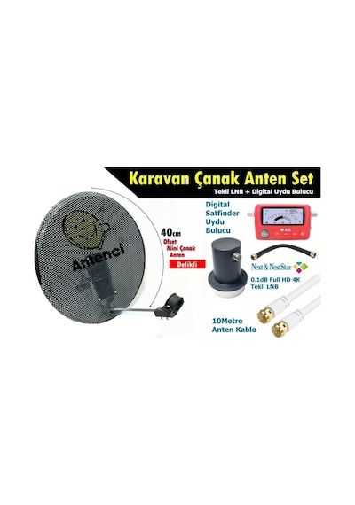 Antenci 40cm Delikli Karavan Çanak Anten Seti + Mag 6303 Dijital Uydu Bulucu