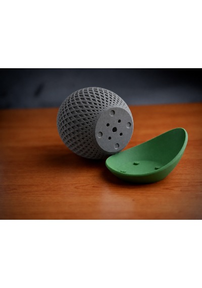 3d Baskı Küre Saksı - Kafes Dokulu İki Parçalı Dekoratif Saksı - Gri-yeşil