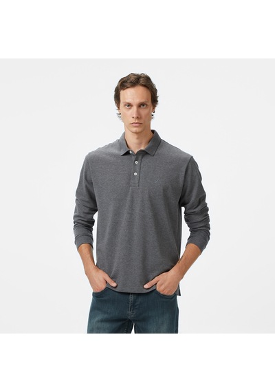 Nautica Erkek Gri Classic Fit Uzun Kollu Polo Yaka T-shirt Düz K57042t Gri