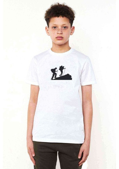 Tshirthane Silhouette Hiking Baskılı Unisex Çocuk Beyaz T-Shirt