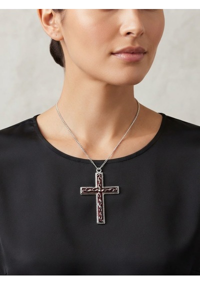 Unisex Haç Kolye Gümüş Renk İşlemeli Haç Uçlu Zincir Gotik Kolye Hc98 Çok Renkli