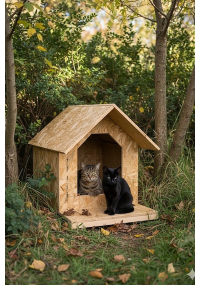 Reyo Kedi Evi Dış Ortam Uygun Ahşap Kedi Evi Osb 45 x 40 x 40 CM CAT20