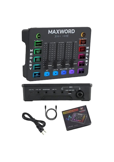 Maxword Medley Gaming Canlı Yayın Stüdyo Kayıt Rgb Ses Kartı Dj Mixer Telefon Pc Uyumlu