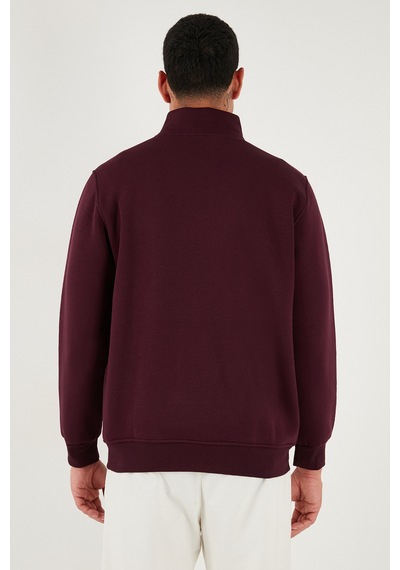 Buratti Pamuklu Regular Fit Yarım Fermuarlı Dik Yaka Erkek Sweat 59052592 Vişne