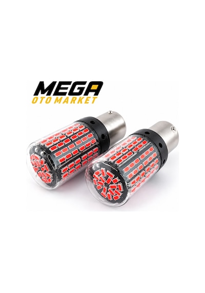 Mega Oto Market 12v 1016 144 Led Kırmızı Oto Ampul 2 Adet Stop, Fren Ve Sinyal Led Lambası