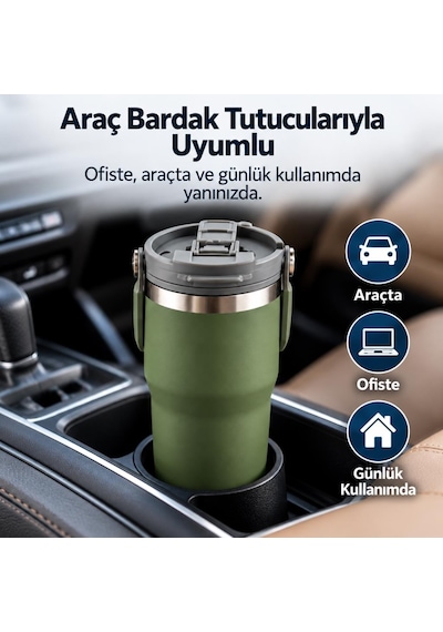 Noki T-0138 600 Ml Paslanmaz Çelik Tumbler Termos Bardak, Pipetli Ve Düz İçim, Sızdırmaz Kapak Mavi