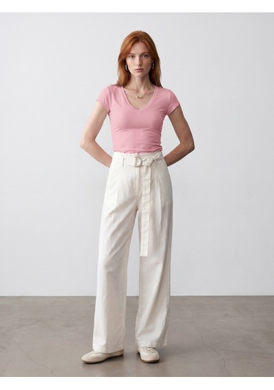 DİLVİN 32799 V Yaka Top-toz Pembe