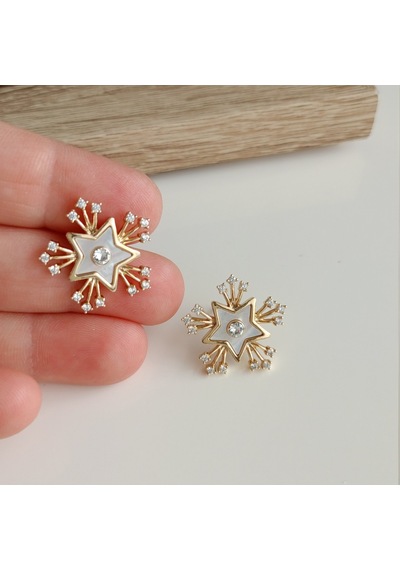 Lente Aksesuar Xuping 14k Altın Kaplama Rengi Zirkon Taşlı Çiçek Model Küpe Bej - Beyaz