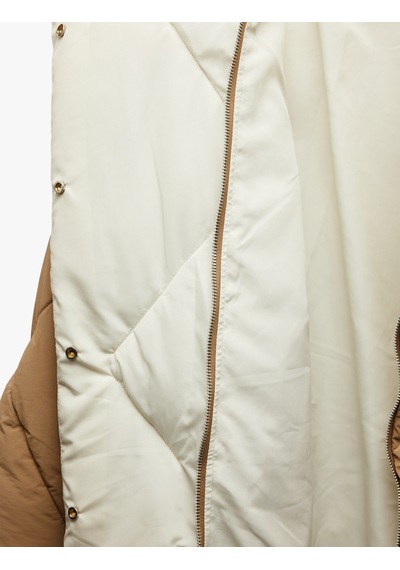 Koton Kapüşonlu Cep Detaylı Fermuarlı Çıtçıt Düğmeli Kapitone Oversize Anorak Bej 6wal00007ıw Ekru