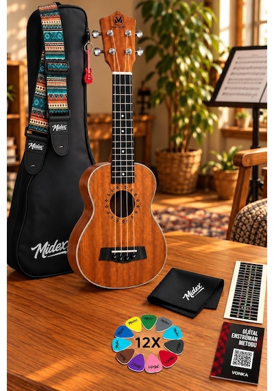 Maxword Mu-21 Pro Yüksek Kaliteli Maun Soprano Ukulele Seti