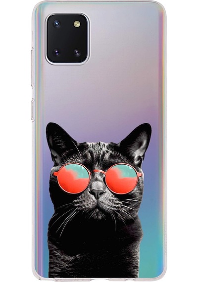 Samsung Galaxy Note 10 Lite İle Uyumlu 1mm Slim Fit Kedi 3 050d Baskılı Şeffaf Kılıf Şeffaf