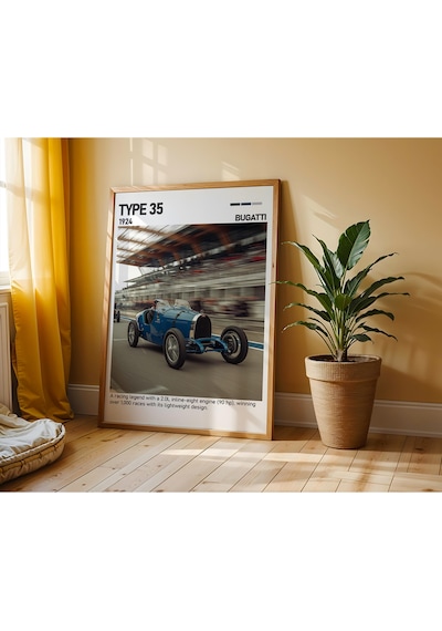 Bugatti Type 35 Ahşap Çerçeveli Poster Tablo Tarihi Yarış Aracı