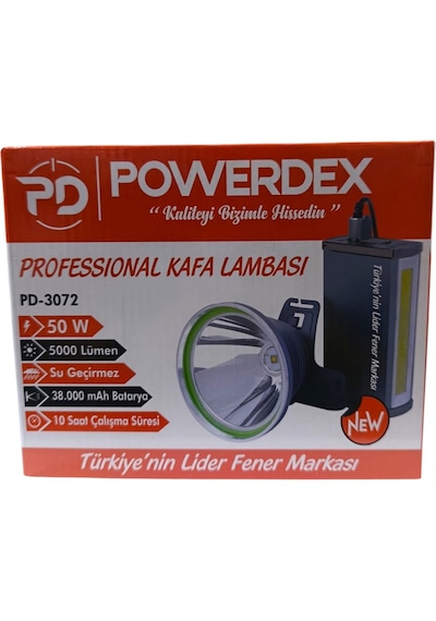 Powerdex Pd-3072 50w 5000 Lümen 38000mah Powerbenk Kafa Feneri & Işıldak Yeni Ürün Diğer
