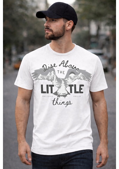 Herkesemoda Litte Things Yazı Detaylı Basic T-shirt Beyaz