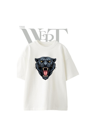 Thewert Black Panther Tasarım Baskılı Ünisex Beyaz Oversize T-shirt