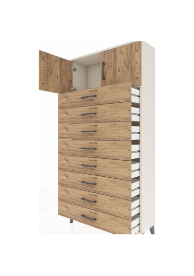Arges Dolap Tek Raflı 8 Çekmeceli 2 Kapaklı 88x30x182 Aytaşı-çam Aytaşı