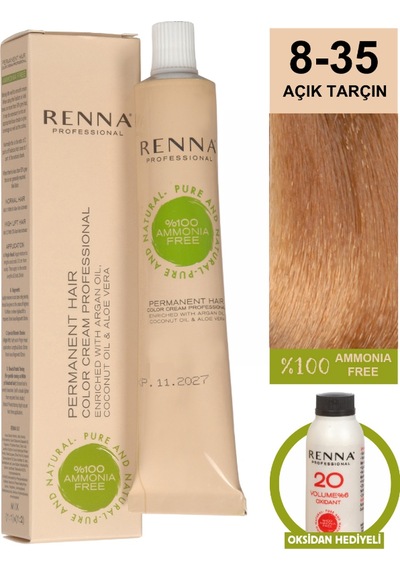 Renna Bitkisel Amonyaksız Saç Boyası 60 Ml 8-35 Açık Tarçın Oksidan Hediyeli