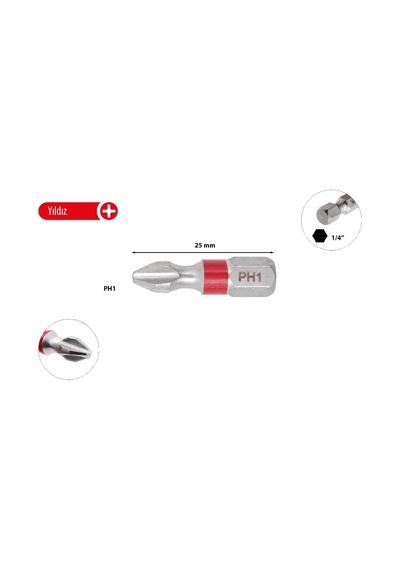 Ceta Form Ph1 X 25 Mm Yıldız Bits Uç Renk Kodlu Cb/251tc