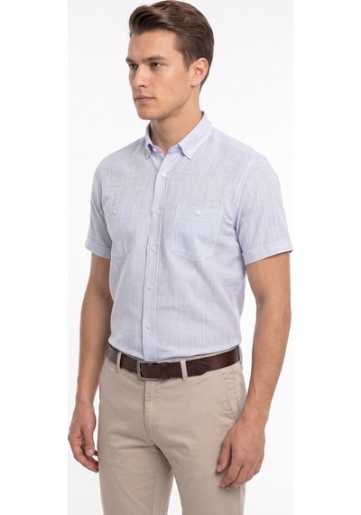 Mösyö Erkek Çift Cepli % 100 Cotton Kısa Kol Gömlek Bgl-st05647 Buz Mavi