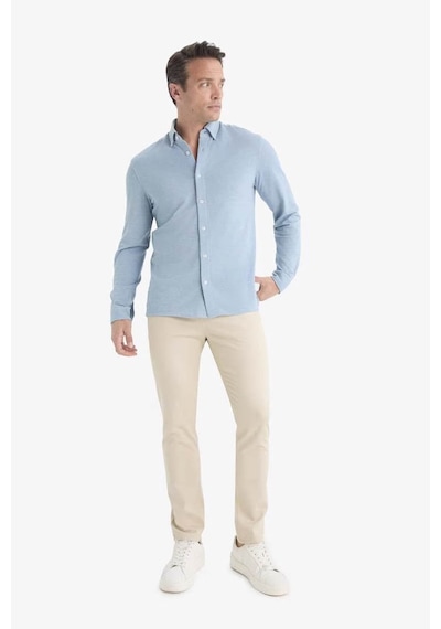 Defacto Regular Fit Polo Yaka Penye Uzun Kollu Gömlek E8067ax25aube422 Mavi