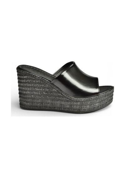 Fox Shoes Y996559960 Siyah Rustik Dolgu Tabanlı Kadın Terlik Siyah