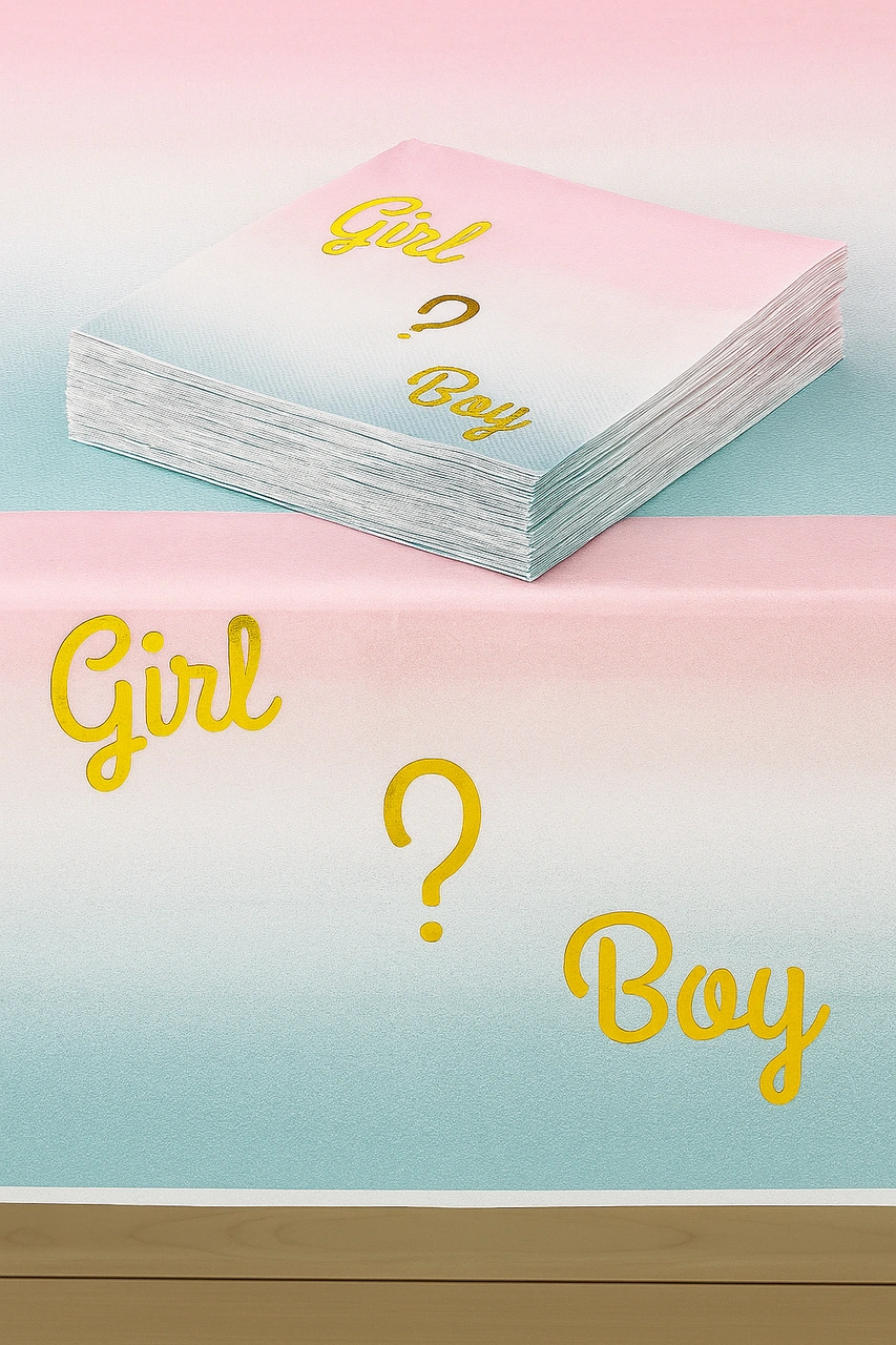 Peçete Cinsiyet Partisi Peçetesi Pembe Mavi Geçişli Girl Boy Yazılı Lüks Cinsiyet Peçetesi 20li +3