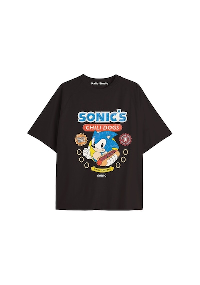 Kalic Studio Unisex Bay Sonic Desenli Siyah Yazlık T-shirt Siyah-243