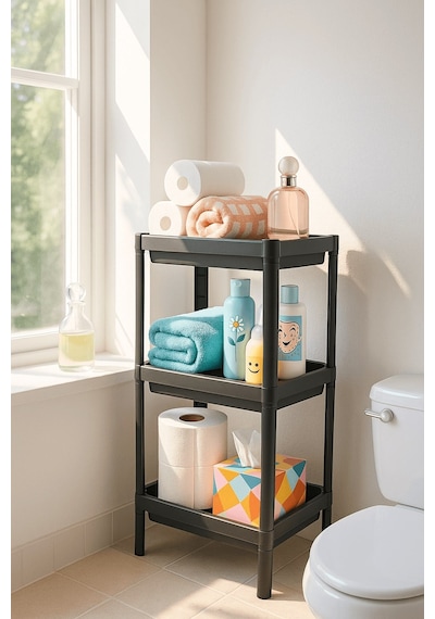 Sas Haus Flex Elite Pro 3 Katlı Mat Siyah Modüler Dikdörtgen Raf Ünitesi Mutfak Rafı, Banyo Düzenleyici Ve Organizer Siyah