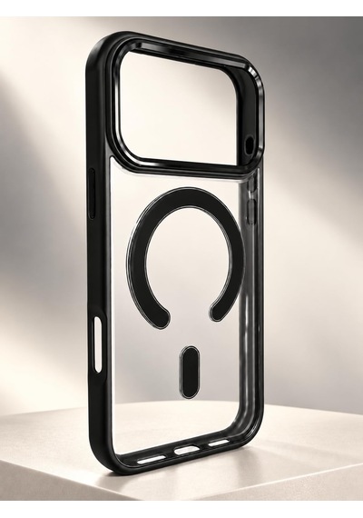 Iphone 17 Pro Max Magsafe Renkli Çerçeve Şeffaf Kılıf Metal Kamera Korumalı