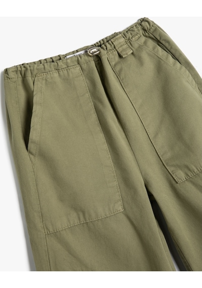 Koton Paraşüt Kot Pantolon Pamuklu Beli Lastikli Cepli - Parachute Jean Haki 4wkg40045aw 4WKG40045AW872 Haki