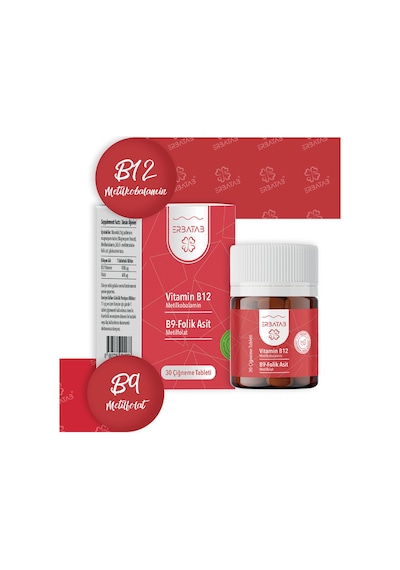 Erbatab Vitamin B12 Folik Asit B9 Takviye Edici Gıda 30 Çiğneme Tablet