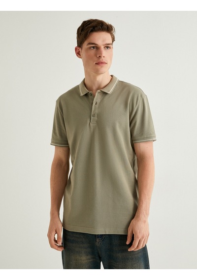 Koton Slim Fit Polo Tişört Kısa Kollu Çizgi Detaylı Pamuklu Haki 4sam10148mk Haki
